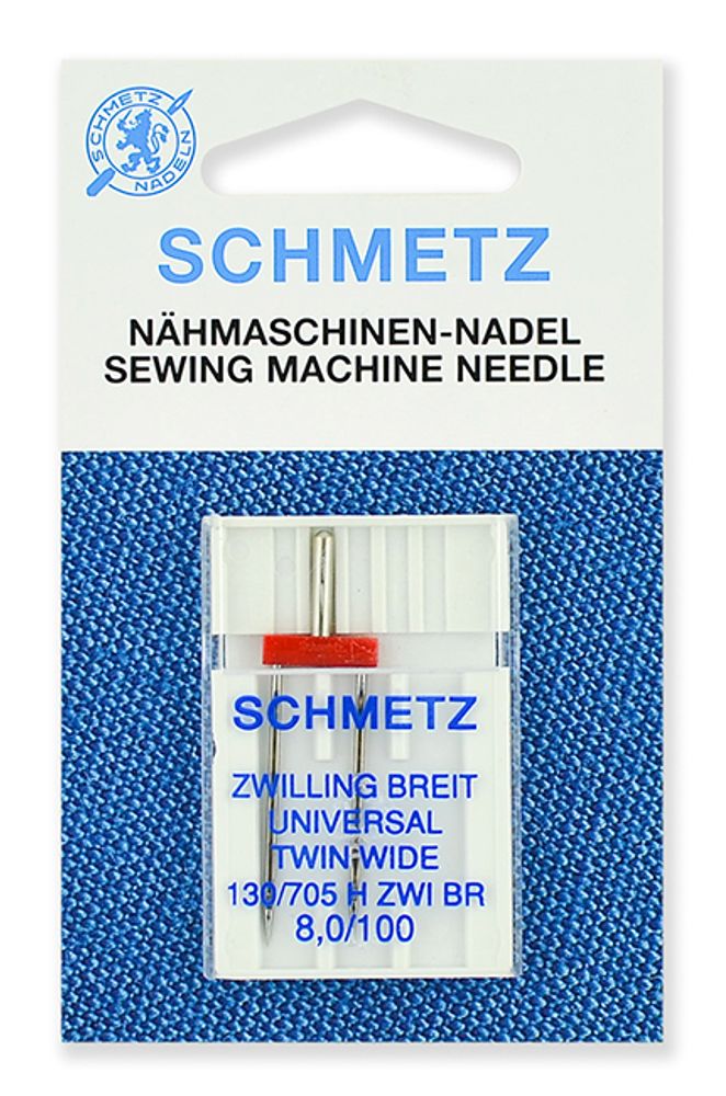 Иглы для швейных машин стандартные двойные Schmetz 130/705H ZWI BR №100/8.0, уп. 1 игла