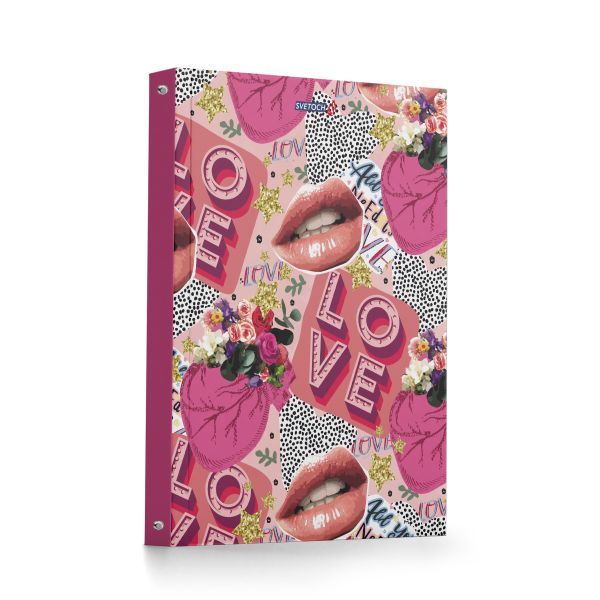 Тетрадь общая со сменным блоком, выборочный лак, A5 160 л. на 4 кольцах 65 г/м², белизна 100% 12 шт, клетка, 000662 Такая любовь, Светоч ТЕТ160-003