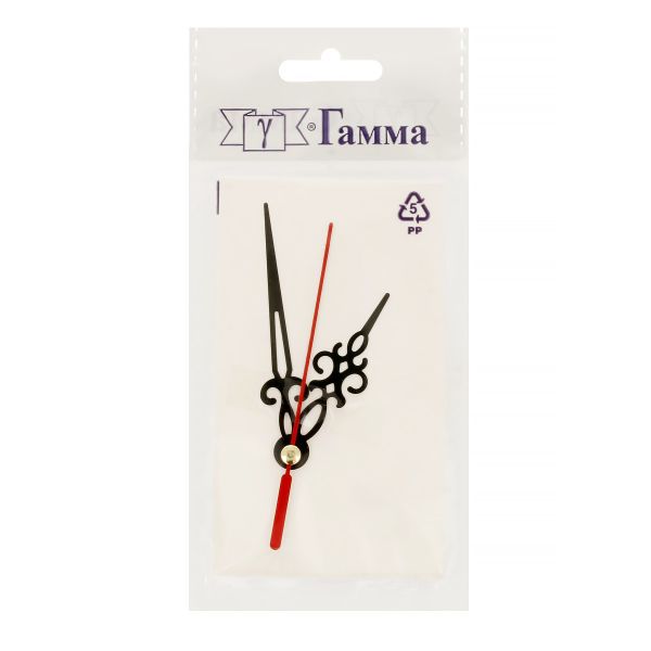 Стрелки для часовых механизмов (часовая/минутная/секундная) ЧМС, 5 шт, 55/75/70 мм, ( черный/красный)