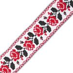 Лента (тесьма) жаккардовая 25.0 мм / 20±1 метров, белый/красный, 8А207