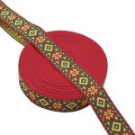 Лента (тесьма) жаккардовая 32.0 мм / 25±1 метров, рис. 9472, (красный/желтый/зеленый) С1853Г17
