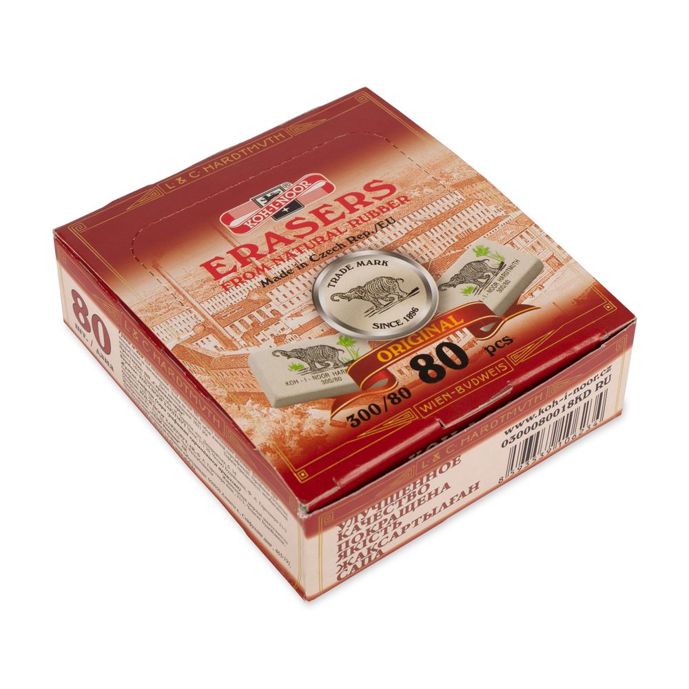 Ластик для чернографитных карандашей 300/80 80 шт, 0300080018KDRU цветной, KOH-I-NOOR Hardtmuth