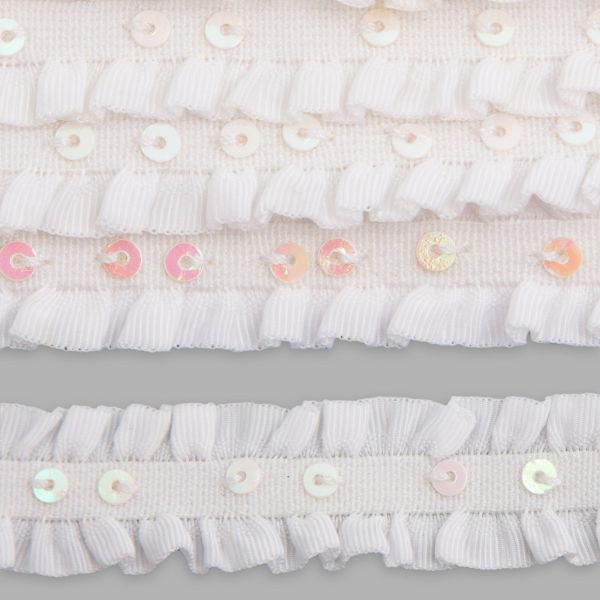 Резинка декоративная с пайетками 13.0 мм / 1 метр, белый, W-035