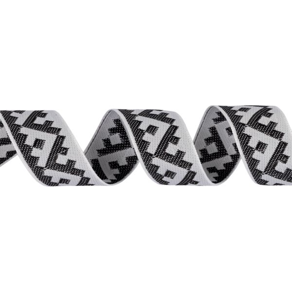 Лента (тесьма) жаккардовая 24.0 мм / 25±1 метров, Орнамент для северных народов, рис 8621 белый-черный, Gamma С3772