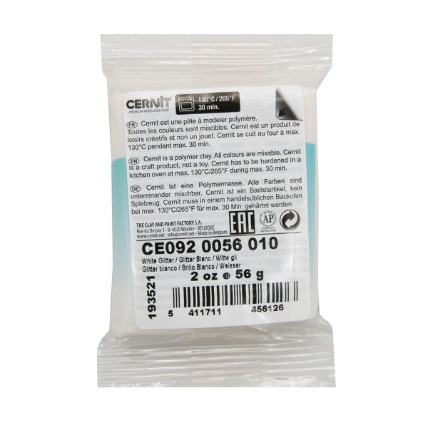 Полимерная глина Cernit Translucent запекаемая, прозрачная 56 гр, 010 белый с блестками