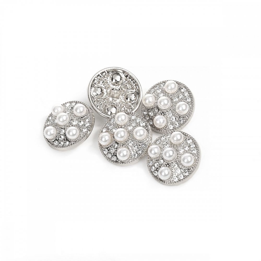 Пуговицы на ножке металлические 34L=21мм, С-MP17 цв.серебро/перламутр, 5 шт