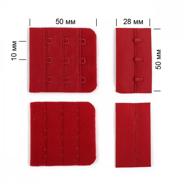 Застежки для бюстгальтера текстильные 3х3, 50 мм, 100 шт, S059 т.красный