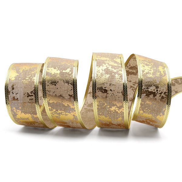 Лента упаковочная (джут) золото 5см, 10м, QR-010