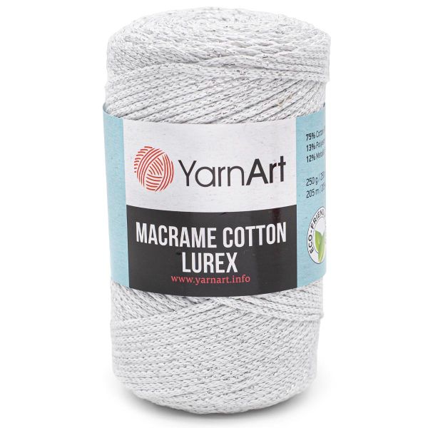 Пряжа YarnArt (ЯрнАрт) Macrame cotton Lurex / уп.4 мот. по 250 г, 205м, 720 белое серебро