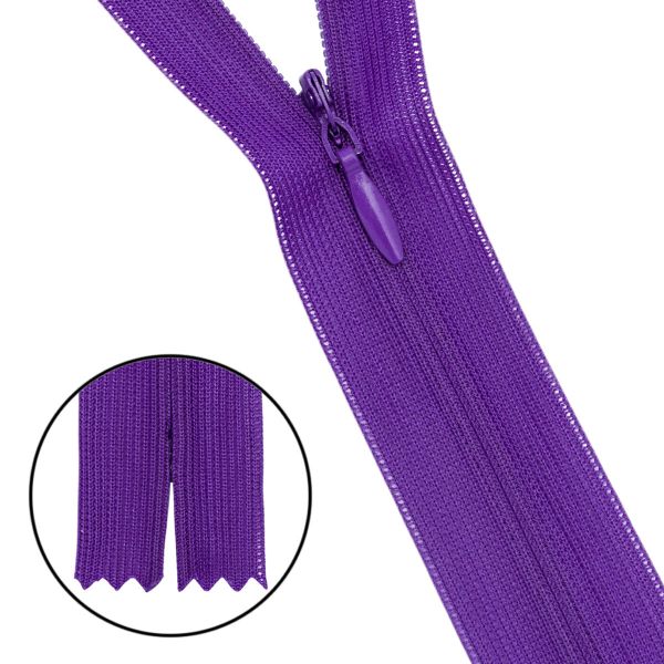 Молния потайная (скрытая) Т3 (3 мм) 1 зам., н/раз., 50 см, нейлон, F170 т.фиолетовый, 10 шт