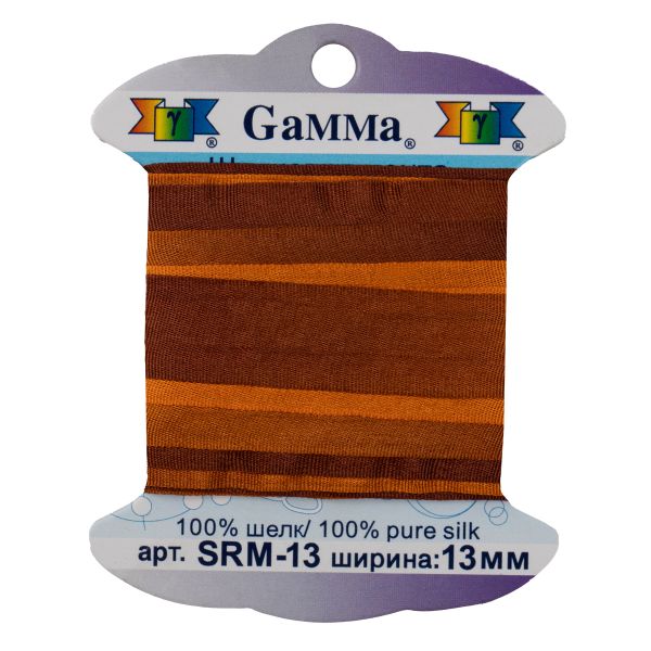 Лента (тесьма) шелковая 13.0 мм / 9.1±0.5 метров, M136 яр.оранжевый/коричневый, Gamma SRM-13