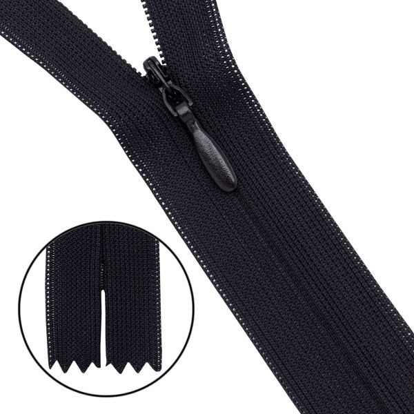 Молния потайная (скрытая) Т3 (3 мм) 1 зам., н/раз., 50 см, черный, 31270 / 50, 10 шт