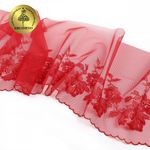 Кружево на сетке широкое 225 мм, OG44, цв.красный, левая уп.6м, Kruzhevo