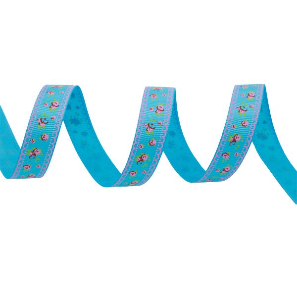 Лента репсовая (в рубчик) Весенние Розы 1,5см*22.86 м (голубой)