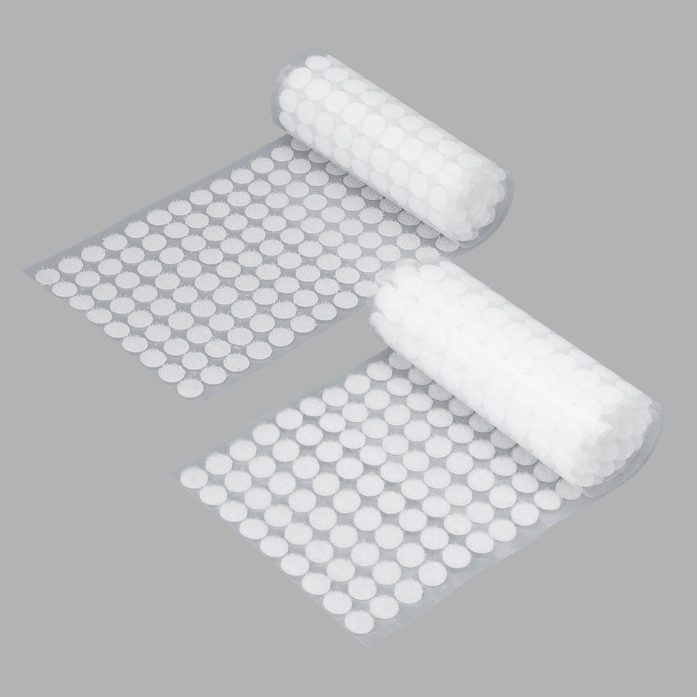 Лента контактная липучка (велкро) клеевая круг ⌀10 мм, 504 пары (2 рул), белый, качество "А"