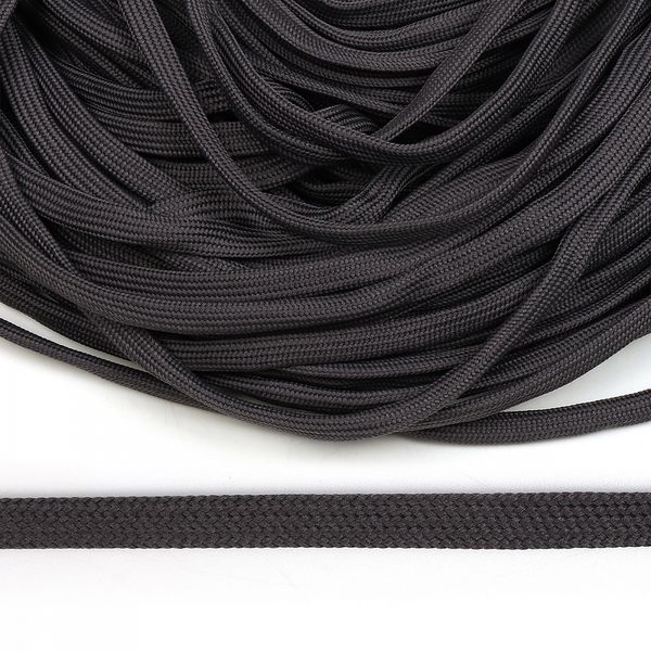 Шнур плоский полиэфир ⌀10.0 мм, классическое плетение цв.142 серый уп.100 м