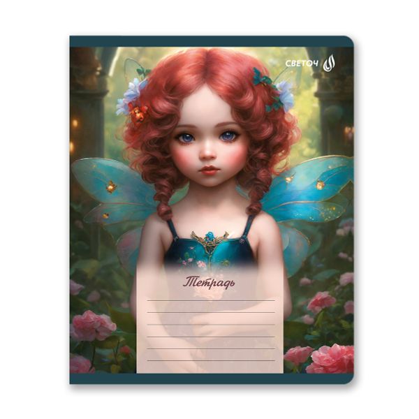 Тетрадь ученическая школьная, блёстки, A5 18 л. на скобе 65 г/м², белизна 100% 20 шт клетка, 01413 Маленькая фея, Светоч Т171