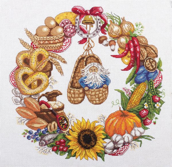Набор для вышивания нитками Panna, Венок изобилия, 32х32 см