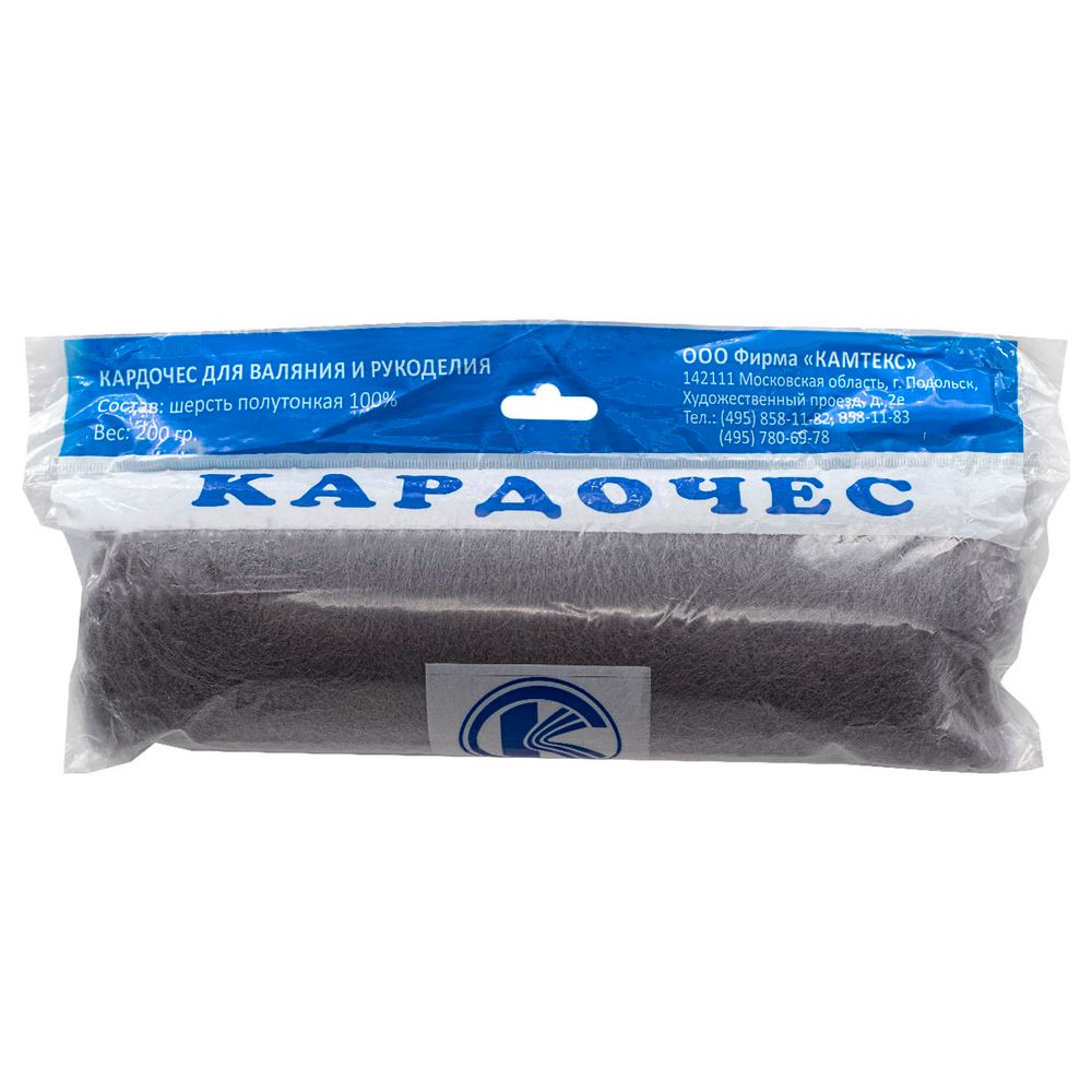 Шерсть для валяния Камтекс Кардочес п/тонкая 1х100 г (27-29 мкр), 168 св.серый, 558467-28