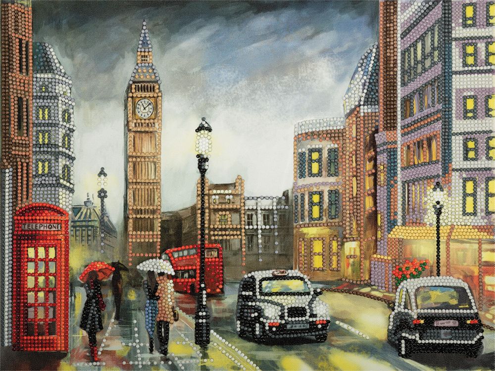 Алмазная (кристальная) мозаика Фрея, Дождливый Лондон, 40х30 см