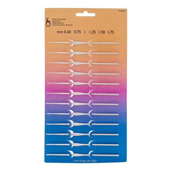 Набор крючков вязальных Pony 0.6, 0.75, 1.0, 1.25, 1.5, 1.75 мм, 12 см, сталь, 12 шт, 58699