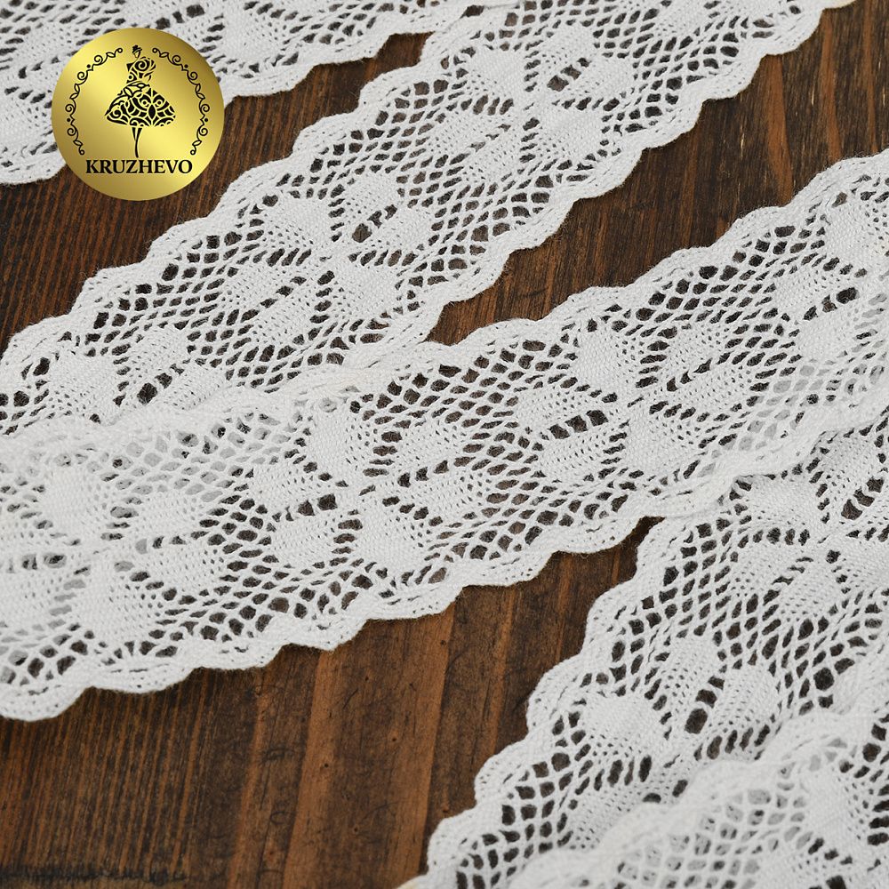 Кружево вязаное (тесьма) 35 мм / 10 метров, TBY.2444 цв.белый, Kruzhevo