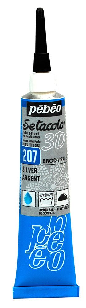 Контур по ткани для создания жемчужин Setacolor 3D 20 мл 557207 серебро, Pebeo