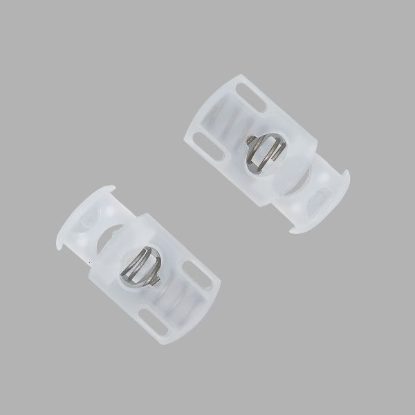 Фиксатор (зажим) для шнура пластик 1 отв., ⌀7х5 мм, 28х15 мм, Цилиндр (ПП), прозрачный, 50 шт