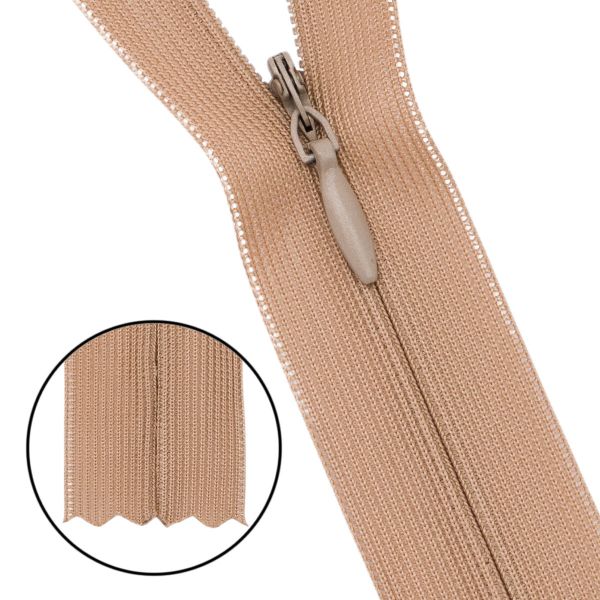 Молния потайная (скрытая) Т3 (3 мм) 1 зам., н/раз., 50 см, нейлон, 188 бежевый,308, 10 шт