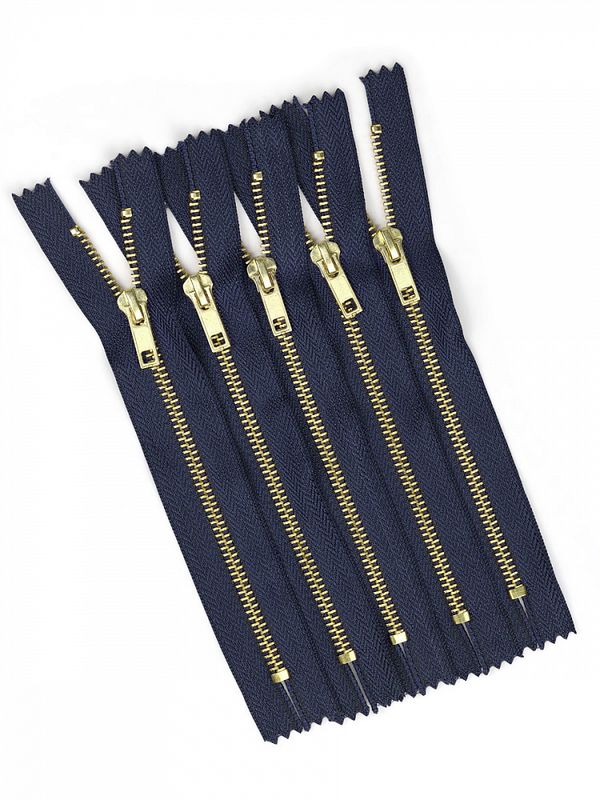 Молния металл джинсовая Т5 (5 мм) 1 зам., н/раз., золото, 18 см, цв.F330 т.синий уп.10 шт