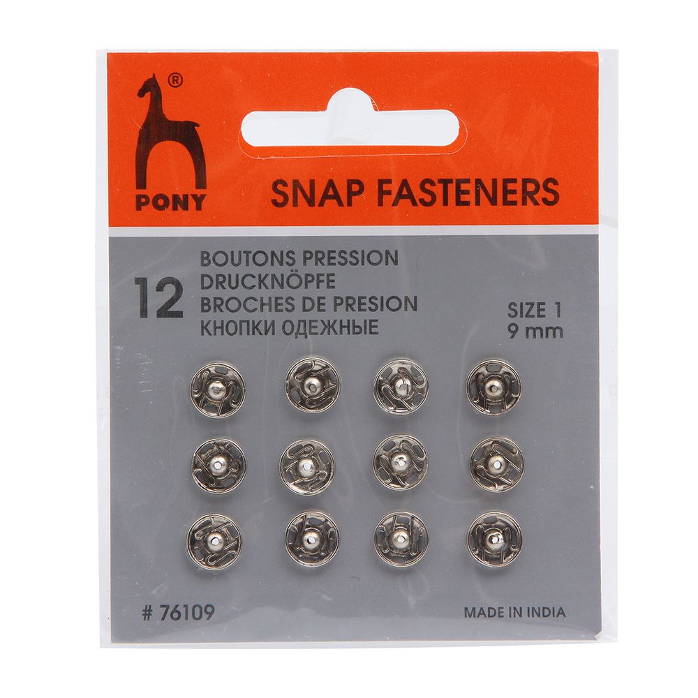 Кнопка пришивная металл ⌀9.0 мм, никель, 12 шт, Pony