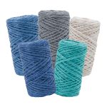 Шпагат джутовый ⌀1.4 мм / 50 метров (50 г), 2-ниточный, 1200 текс, евробобина, 5 шт, ассорти 1 (бирюзовый, синий, голубой, серый, белый)