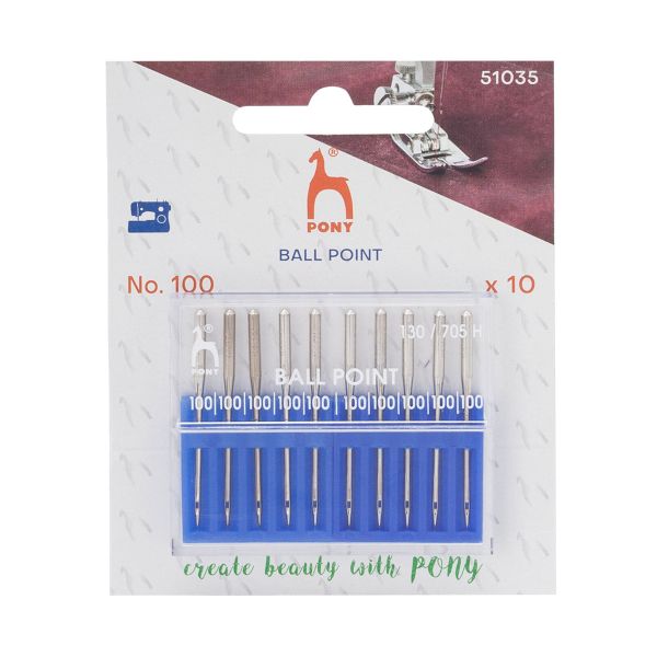 Иглы для швейных машин для трикотажа 130/705 H, №100 с плоской колбой, 10 шт, Pony, 51035