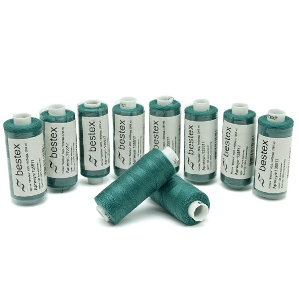 Нитки швейные бытовые Bestex 40/2, 365 м (400 ярд) / 10 кат., 128 яркий малахит