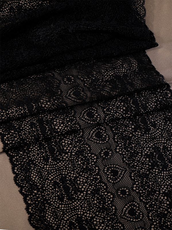 Кружево бельевое эластичное 185 мм / 2.7 м, 6185, цв.02 черный, Kruzhevo