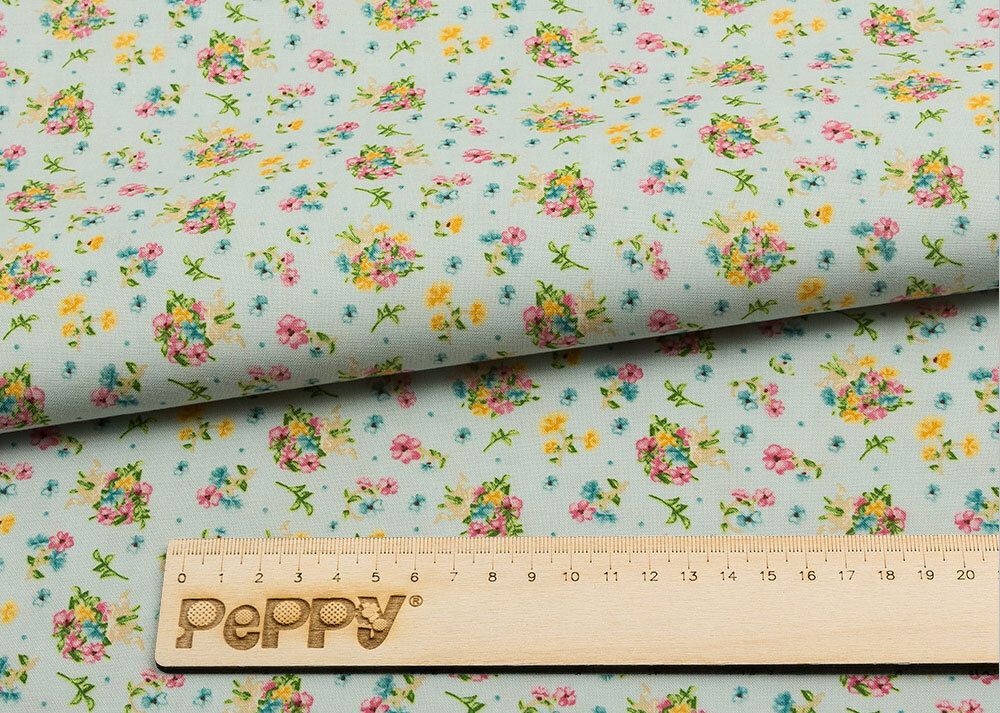 Ткань для пэчворка Peppy Нежная история, рулон 112 см / 5 метров, НИ-08 голубой, Peppy