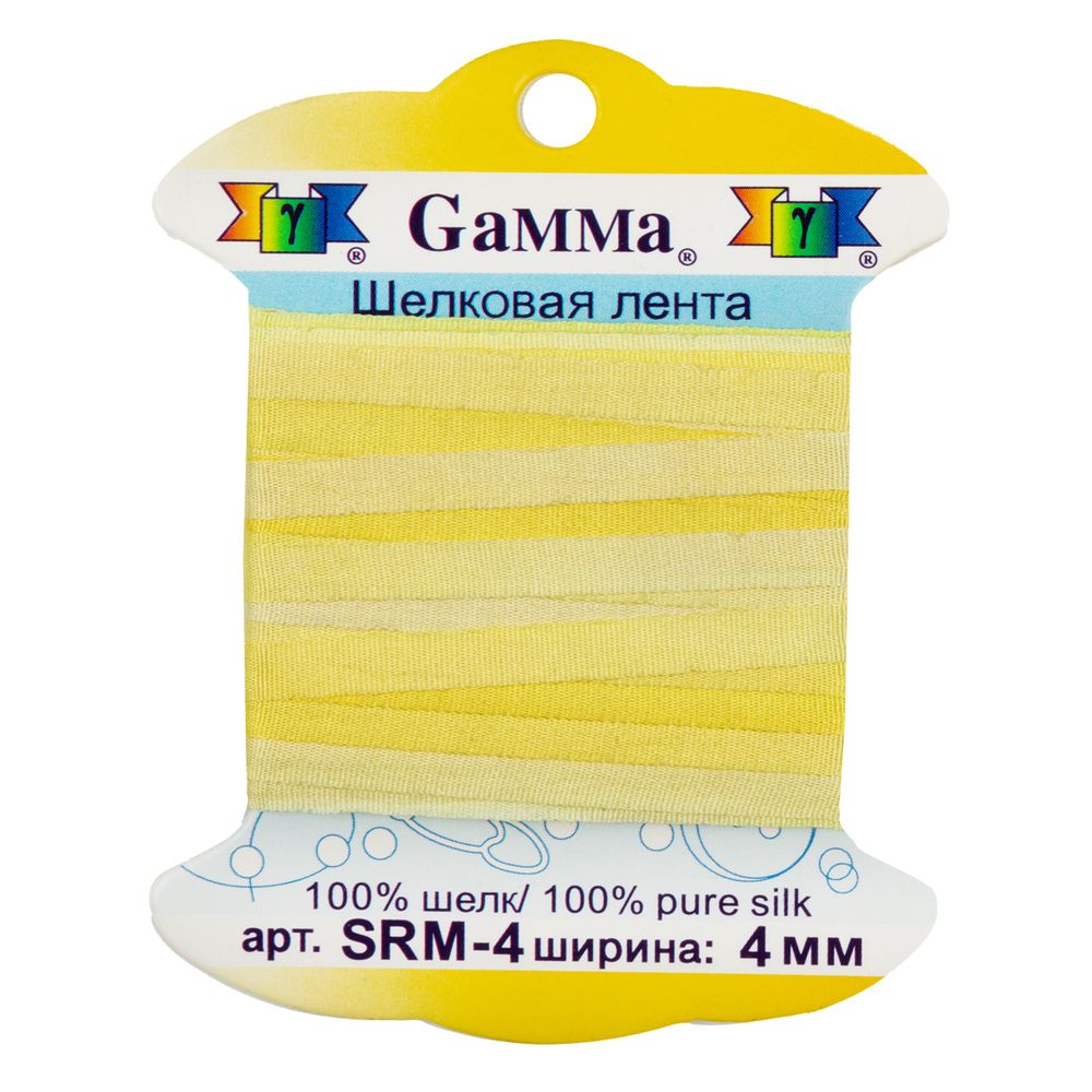 Лента (тесьма) шелковая 4.0 мм / 9.1±0.5 метров, M013 бл.желтый/св.желтый, Gamma SRM-4