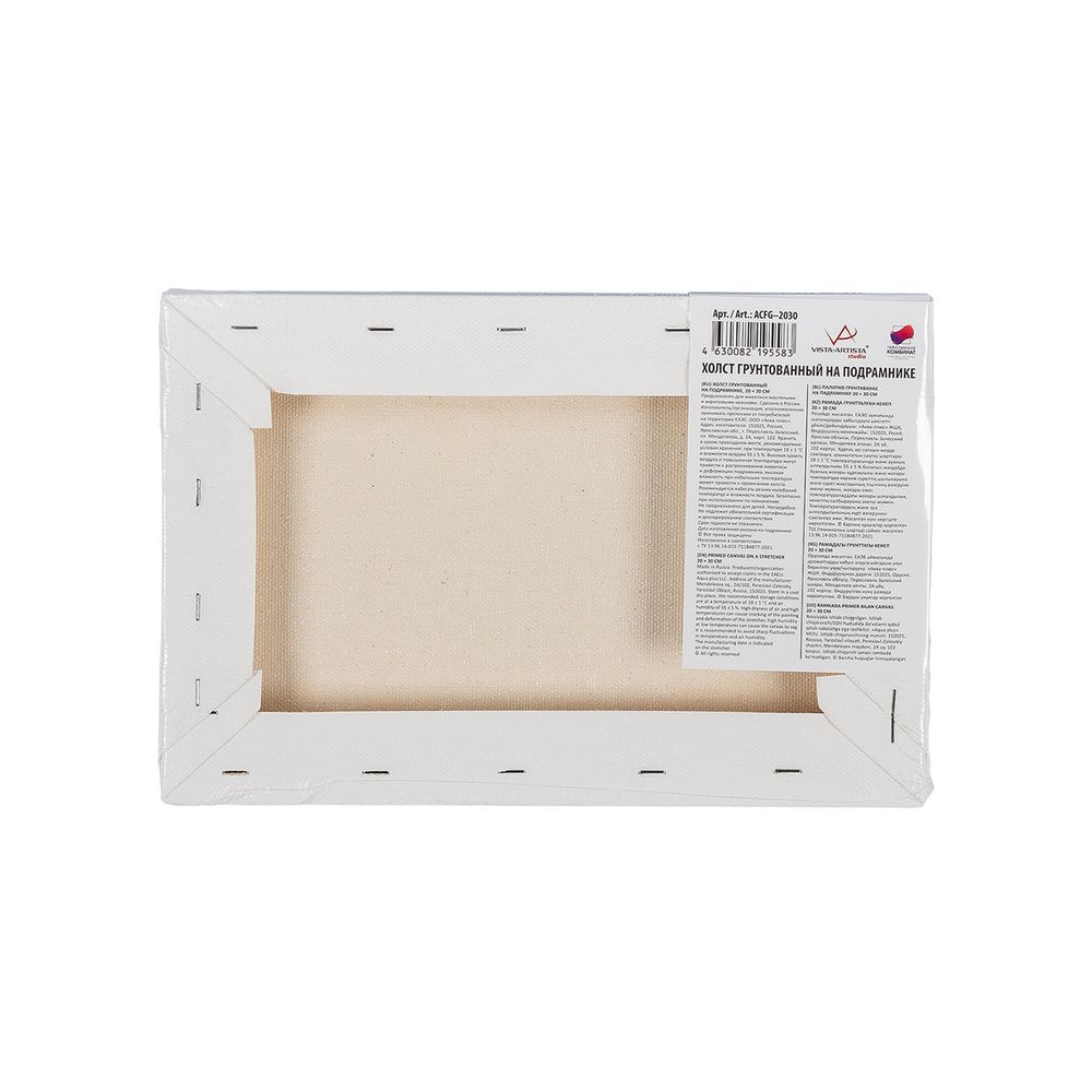 Холст грунтованный на подрамнике 20х30 см, 320 г/м², 2 шт, Плещеевский мелкозернистый, Vista-Artista ACFG-2030