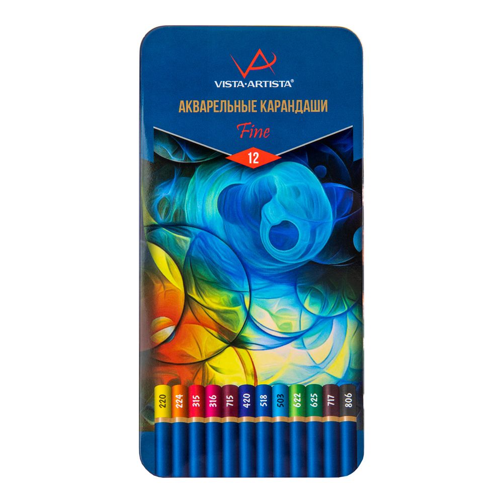Карандаш акварельный набор заточенный 2х12 цв, в металлической коробке, Vista-Artista VFWPM-12