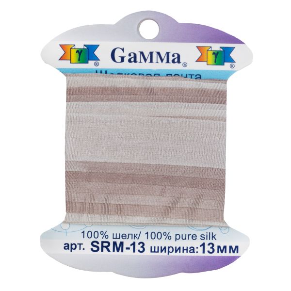 Лента (тесьма) шелковая 13.0 мм / 9.1±0.5 метров, M027 бежевый/св.св.бежевый, Gamma SRM-13