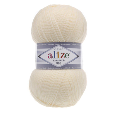 Пряжа Alize (Ализе) Lana Gold 800 / уп.5 мот. по 100 г, 800м, 001 кремовый A