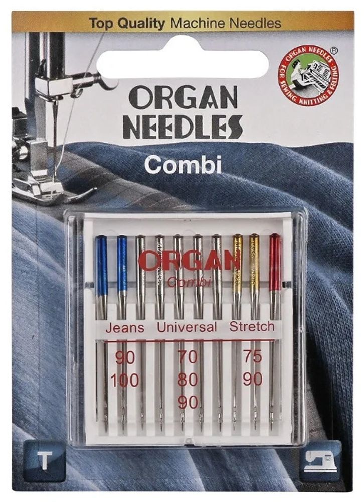 Иглы Organ вышивальные COMBI для БШМ (Джинсовые/Универсальные/Стрейч) уп. игл