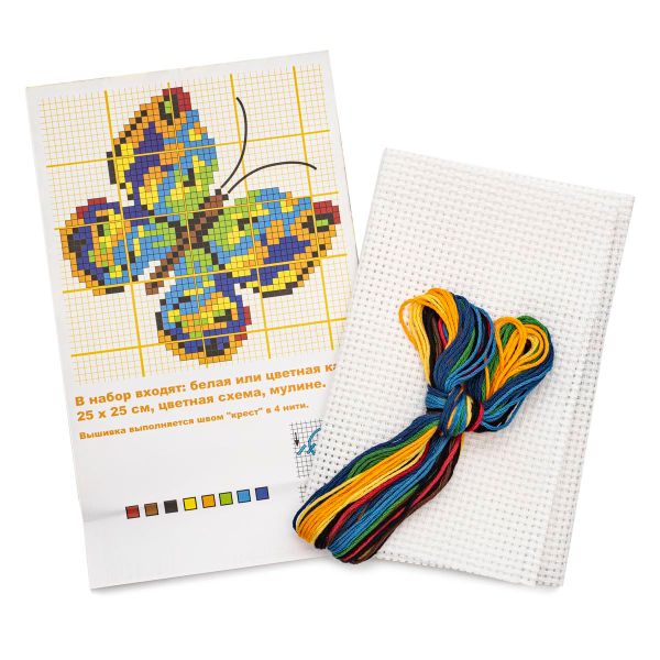 Набор для вышивания нитками РС Студия, Бабочка зеленая 11х11 см