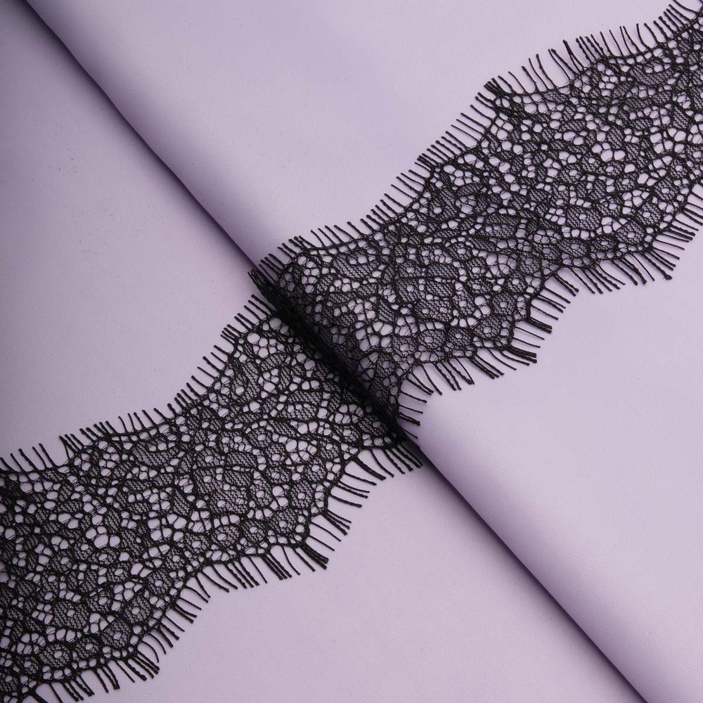 Кружево шантильи (реснички) на сетке 85 мм / 30 метров, черный, 3AR1259