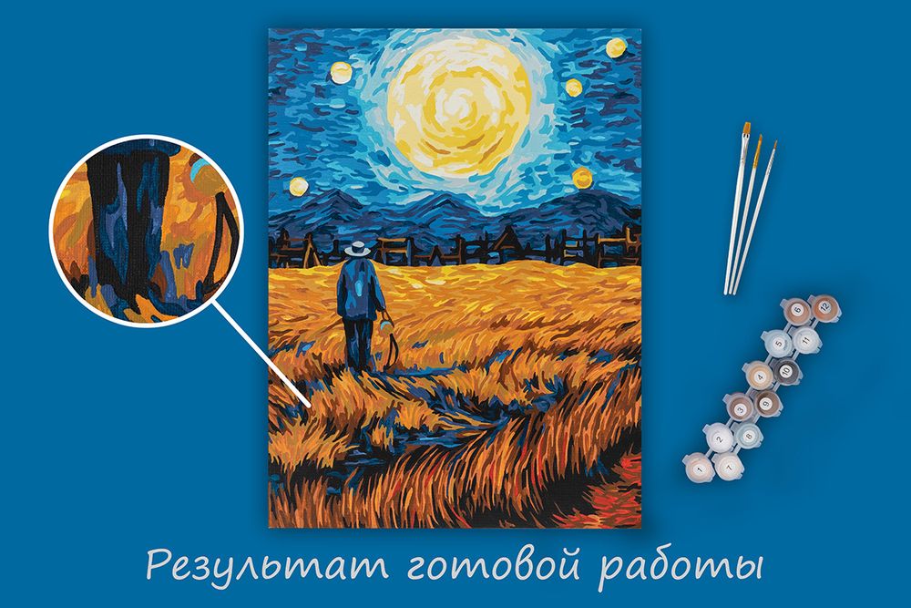 Картина по номерам Фрея PNB/PMC-295, Звездная ночь над полем, (цветной холст) 40х30 см