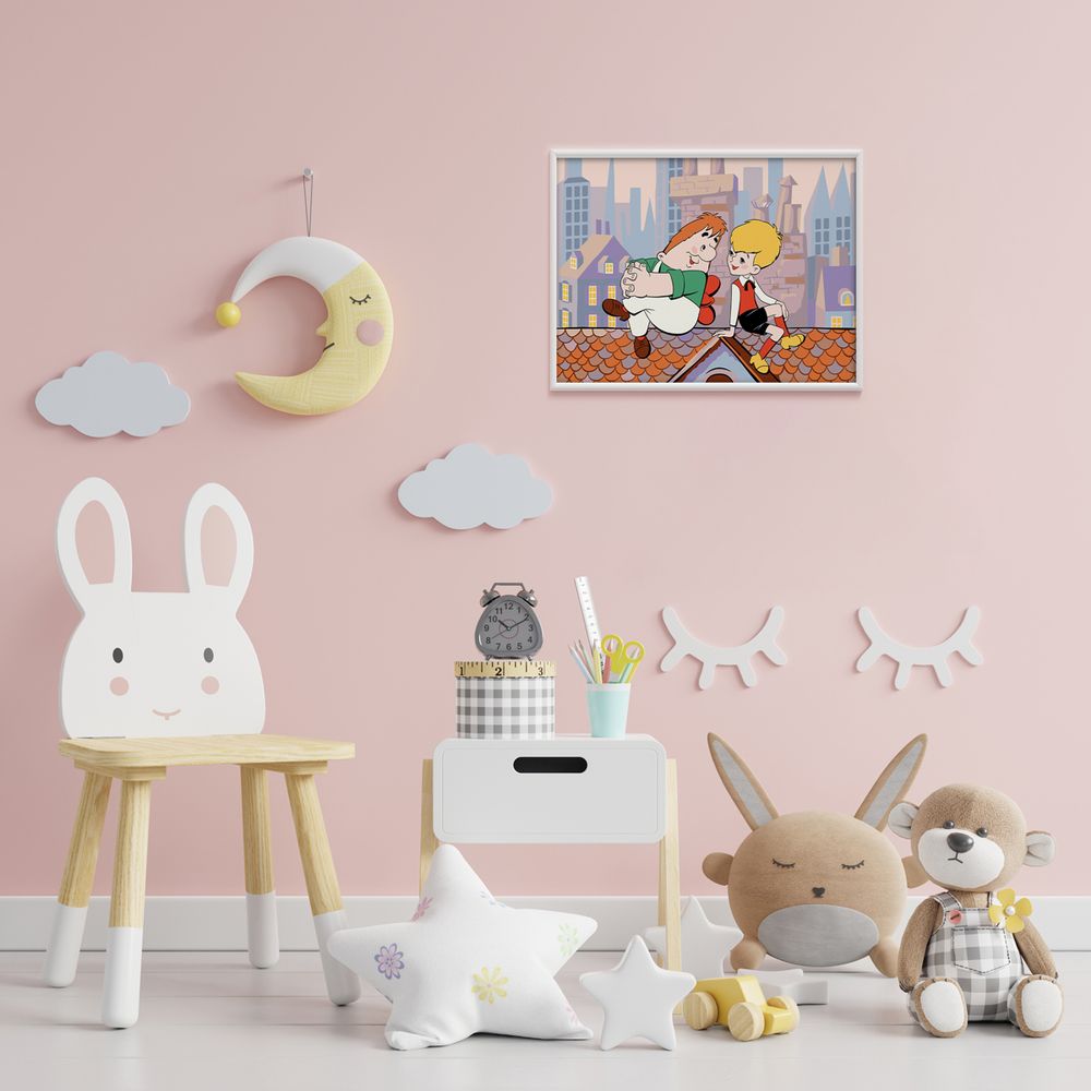 Картина по номерам Фрея, Союзмультфильм. Малыш и Карлсон на крыше, на картоне, 40х30 см