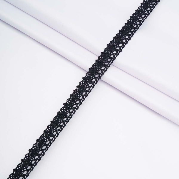 Кружево вязаное (тесьма) 18 мм / 13.72 метра, лён, черный, J-35