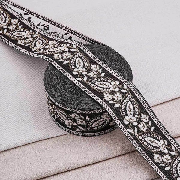 Лента (тесьма-бордюр) жаккардовая 60.0 мм / 25±1 метров, 6 черный, 3AR2679