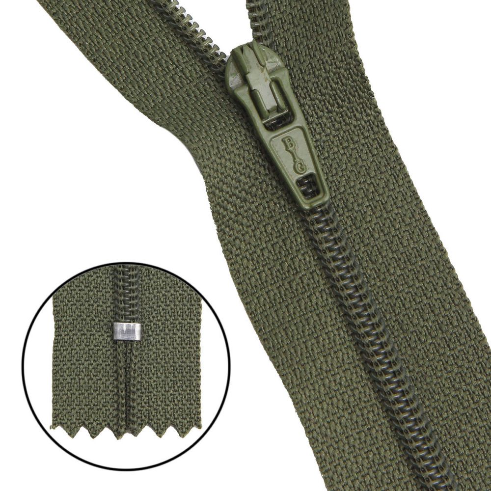 Молния спираль (витая) Т3 (3 мм) 1 зам., н/раз., 20 см, автомат, хаки, 30092, 10 шт