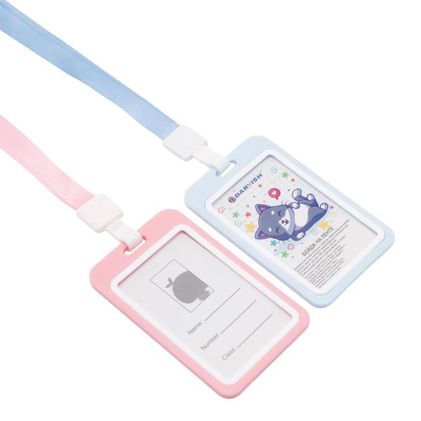 Бейдж на ленте вертикальный 54х86 мм, лента 42.5 см, 20 шт, голубой, розовый по 10 шт, Darvish, DV-13797